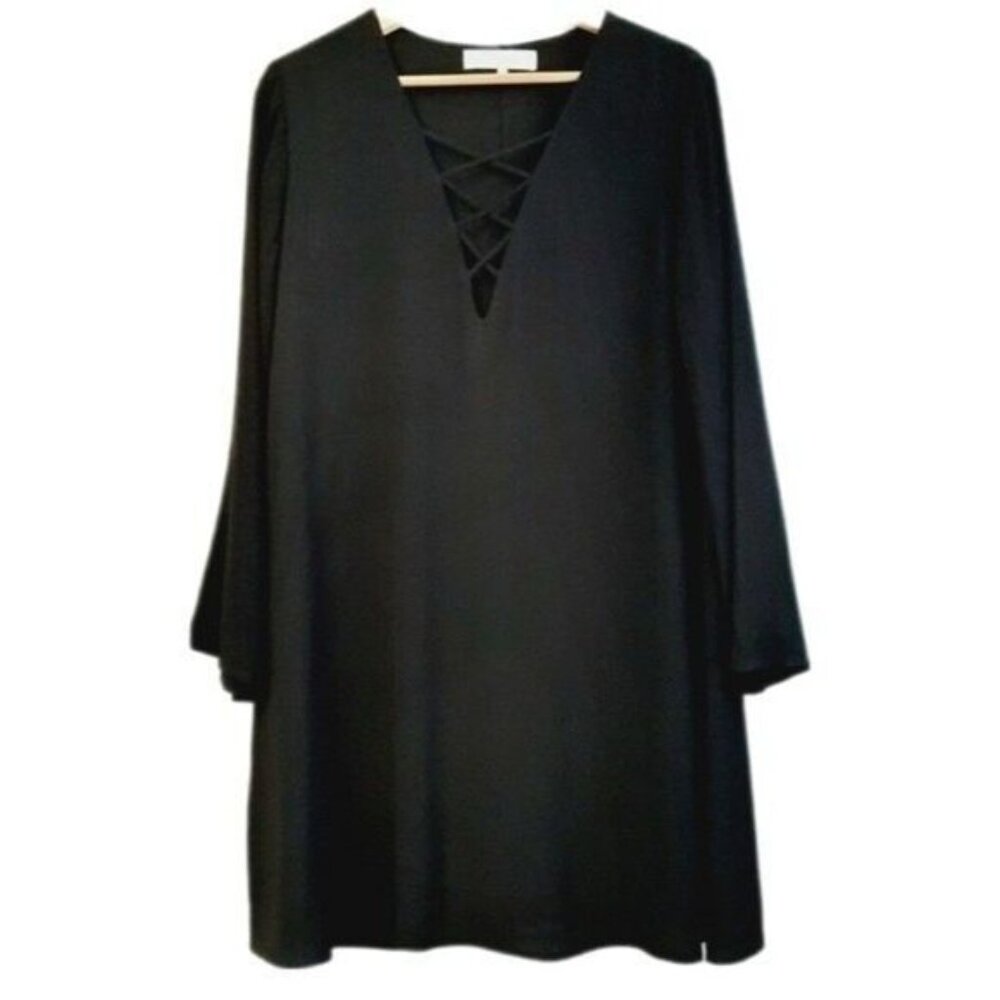 ASTR The Label Lace-Up Bell Sleeve Shift Dress Sz S